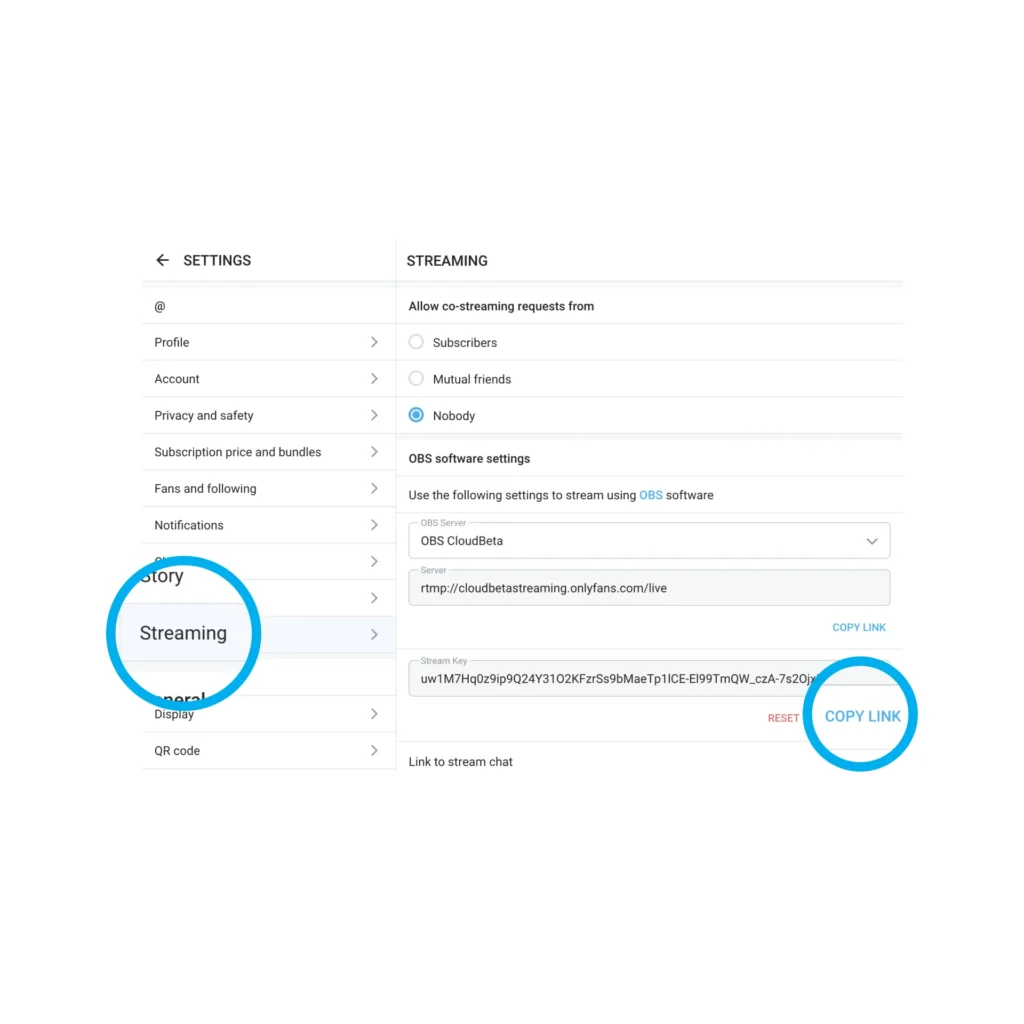 Copy Your Stream Key from OnlyFans